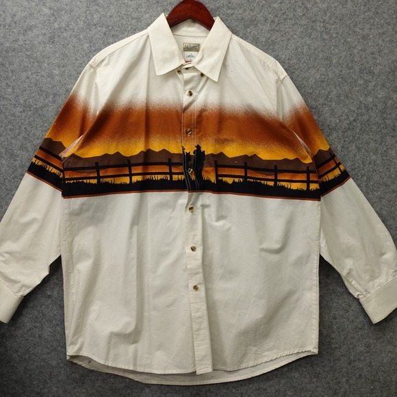 Express Rider Cowboy Shirt Mens XL White VINTAGE Western Brushpopper Ranch Rodeo